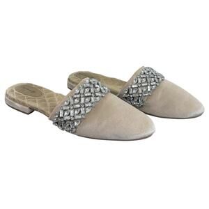 Birdies The Songbird Snow Crystal Champagne Velvet Bridal Slippers Women's 10.5